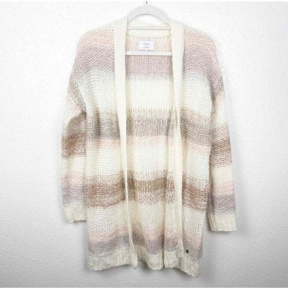 Anthropologie Numph Loraina Open Front Cardigan Stripe Cream Metallic Size L - Picture 3 of 4